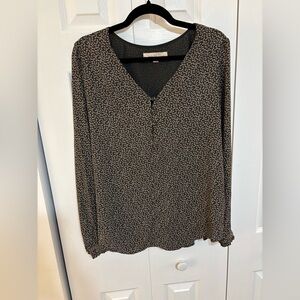 Green floral long sleeve button front top with v neck from LOFT